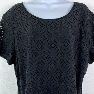 NWT Market & Spruce Women's XXL Top Crochet Stitch Fix Black Short Sleeve A3